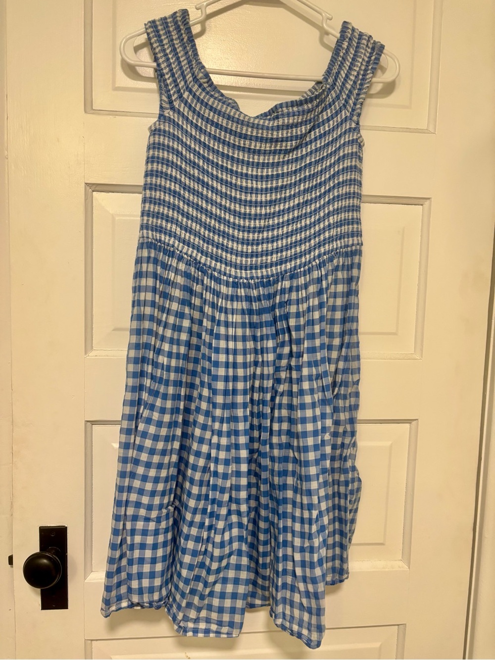 J. Crew Blue and White Gingham Smocked Dress Size XL